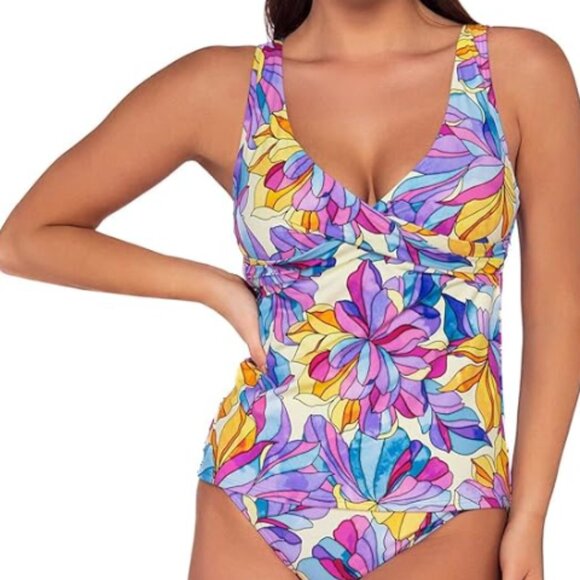 NWT Sunsets Elsie Floral Tankini Swim Top 36D 38C Opalescent Underwire Support - Picture 1 of 14